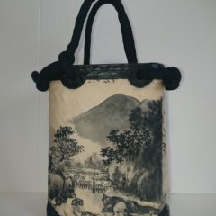 No.26塩瀬帯 水墨画 落款 縁黒