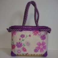 No.31　一閑張り　カゴバック 浴衣　白地に花模様