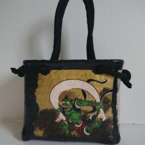 Ｎｏ．33　一閑張り　カゴバック　風神雷神屏風図　オーダーメイド