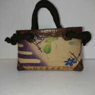 No.34　一閑張り　カゴバック　錦紗　ベージュ地　戦前の古布