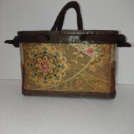 No.37　一閑張り　カゴバック　茶系ゴールド　幾何学模様　