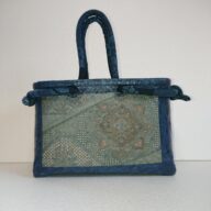 No.38　一閑張り　カゴバック　紺地　幾何学花模様　