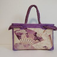 No.41　一閑張り　カゴバック　白地　正絹　紋綸子　花扇子の舞　牡丹