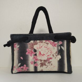 No.45　白黒縦模様地　牡丹柄